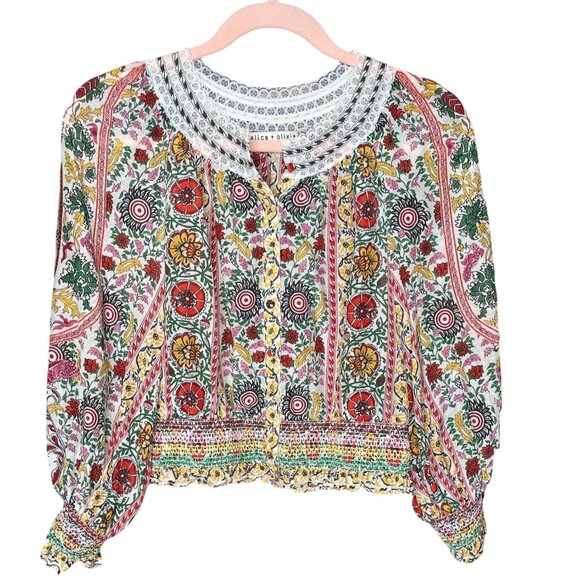 Alice + Olivia Cherelle Printed Cropped Blouse – Size Small - Picture 4 of 12